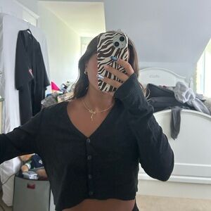 Garage Dark Gray Button-Up Cropped Cardigan Sweatsr